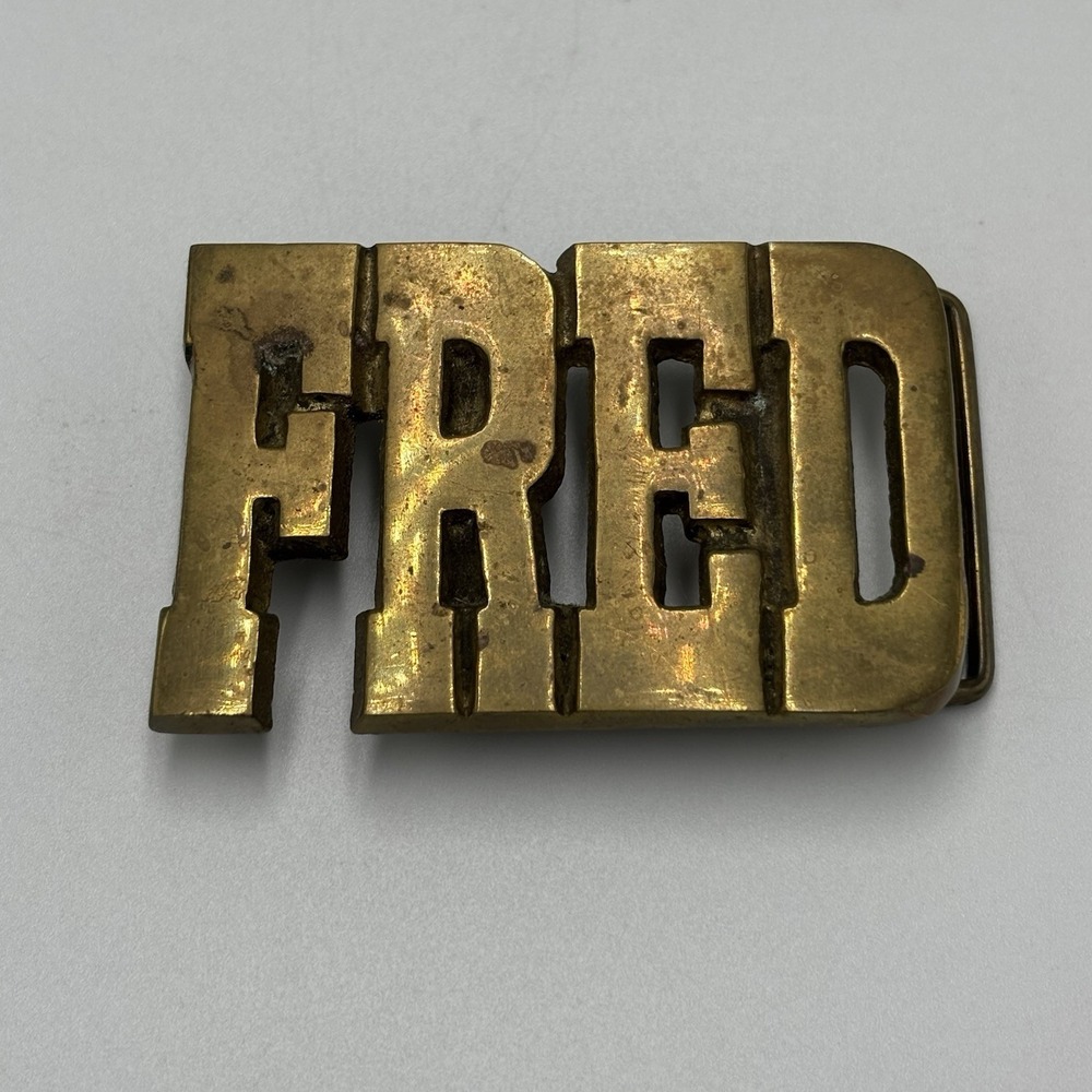Siskiyou FRED Name Solid Brass 1970s Vintage Belt Buckle Western Americana